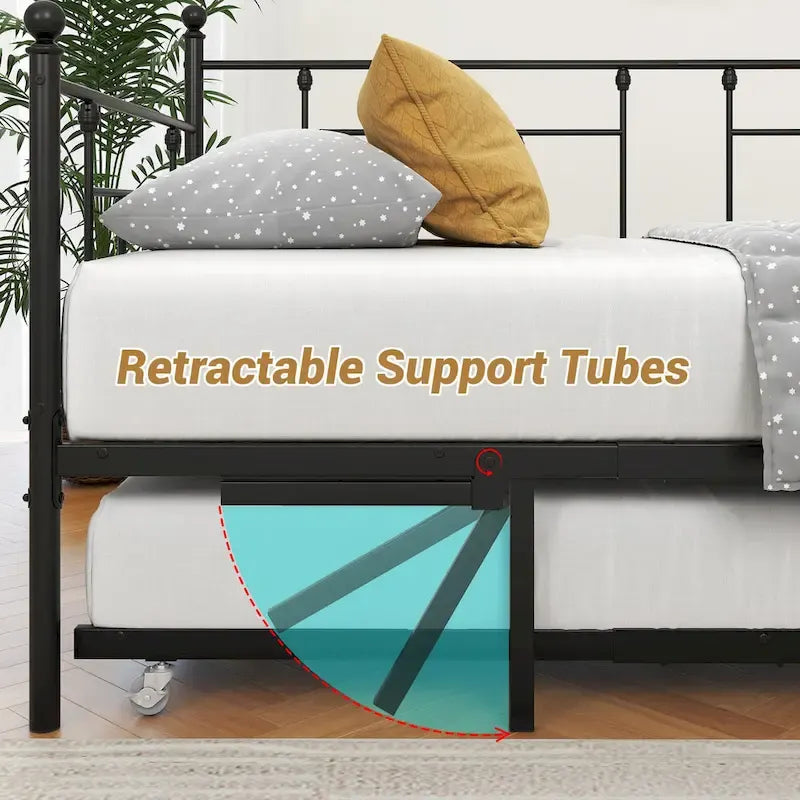Black Metal Twin Daybed with Trundle, Sleeps 2