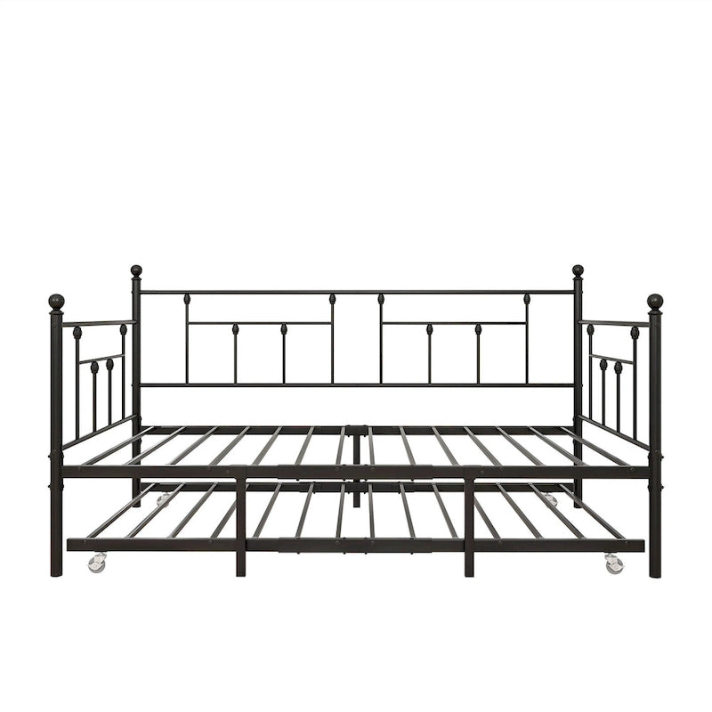 Black Metal Twin Daybed with Trundle, Sleeps 2