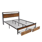 Brown & Black Queen Storage Bed Frame with LED Lights, 2 Drawers, For 1-2 People
