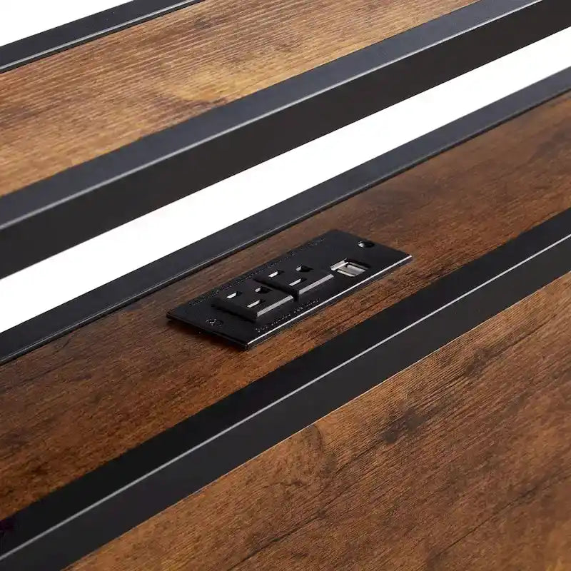 Brown & Black Queen Storage Bed Frame with LED Lights, 2 Drawers, For 1-2 People