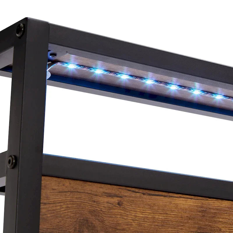 Brown & Black Queen Storage Bed Frame with LED Lights, 2 Drawers, For 1-2 People