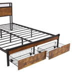 Brown & Black Queen Storage Bed Frame with LED Lights, 2 Drawers, For 1-2 People