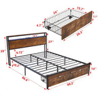 Brown & Black Queen Storage Bed Frame with LED Lights, 2 Drawers, For 1-2 People