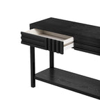 Brown / Black / Navy Blue Stripe Console Table — Ash Veneer & Fir Wood Legs, 2 Drawers
