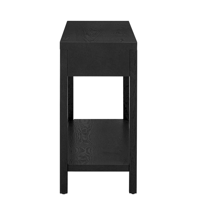 Brown / Black / Navy Blue Stripe Console Table — Ash Veneer & Fir Wood Legs, 2 Drawers