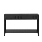 Brown / Black / Navy Blue Stripe Console Table — Ash Veneer & Fir Wood Legs, 2 Drawers