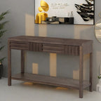 Brown / Black / Navy Blue Stripe Console Table — Ash Veneer & Fir Wood Legs, 2 Drawers