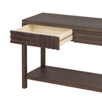 Brown / Black / Navy Blue Stripe Console Table — Ash Veneer & Fir Wood Legs, 2 Drawers