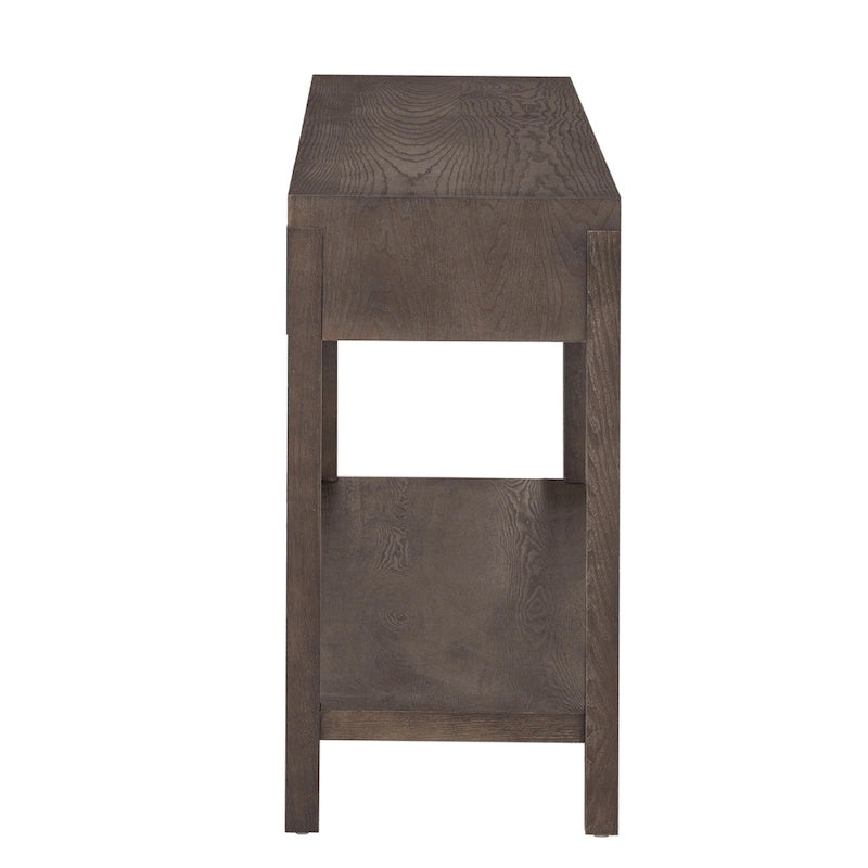 Brown / Black / Navy Blue Stripe Console Table — Ash Veneer & Fir Wood Legs, 2 Drawers