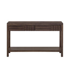 Brown / Black / Navy Blue Stripe Console Table — Ash Veneer & Fir Wood Legs, 2 Drawers