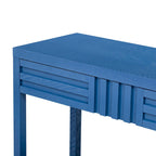Brown / Black / Navy Blue Stripe Console Table — Ash Veneer & Fir Wood Legs, 2 Drawers