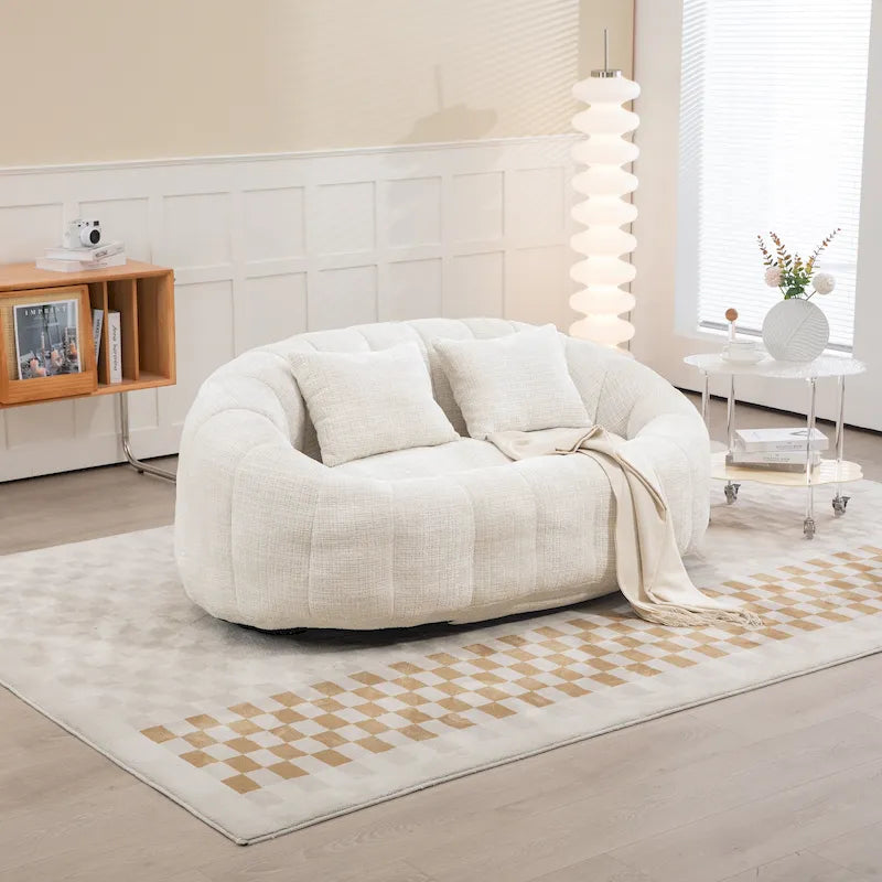 Beige Chenille High Back Loveseat, 2-Person