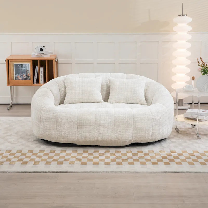 Beige Chenille High Back Loveseat, 2-Person