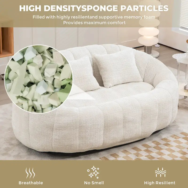 Beige Chenille High Back Loveseat, 2-Person