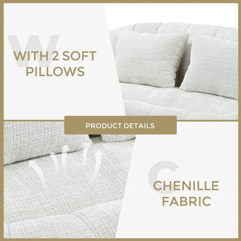 Beige Chenille High Back Loveseat, 2-Person