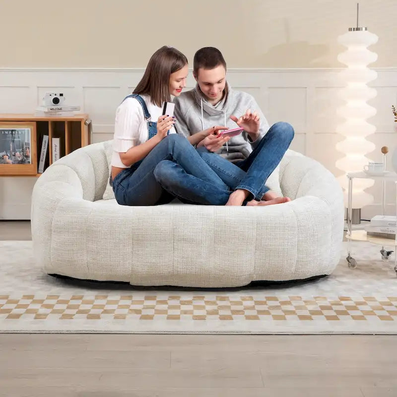 Beige Chenille High Back Loveseat, 2-Person