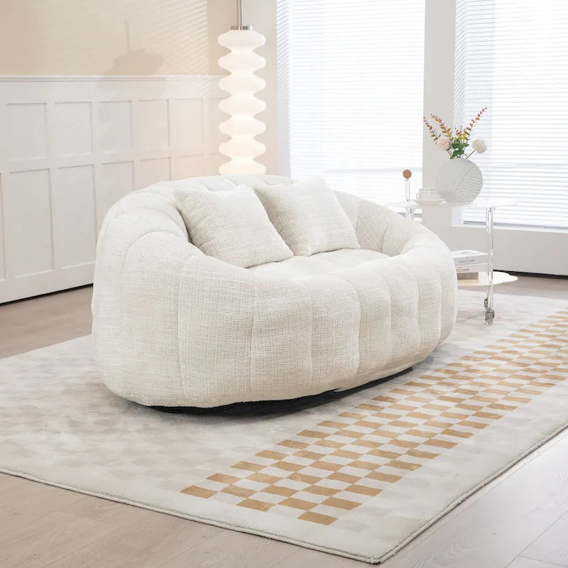 Beige Chenille High Back Loveseat, 2-Person