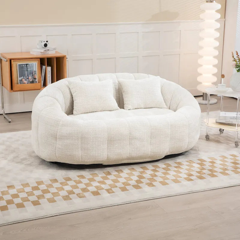Beige Chenille High Back Loveseat, 2-Person