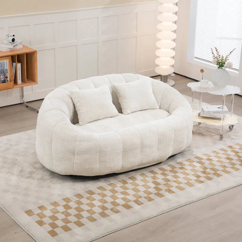 Beige Chenille High Back Loveseat, 2-Person