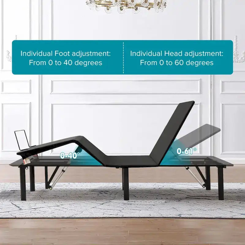 Black King Size Adjustable Bed Base for Two, Wireless Remote