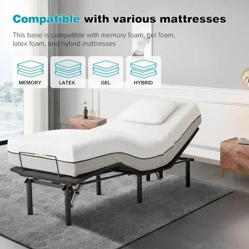 Black King Size Adjustable Bed Base for Two, Wireless Remote