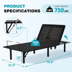 Black King Size Adjustable Bed Base for Two, Wireless Remote