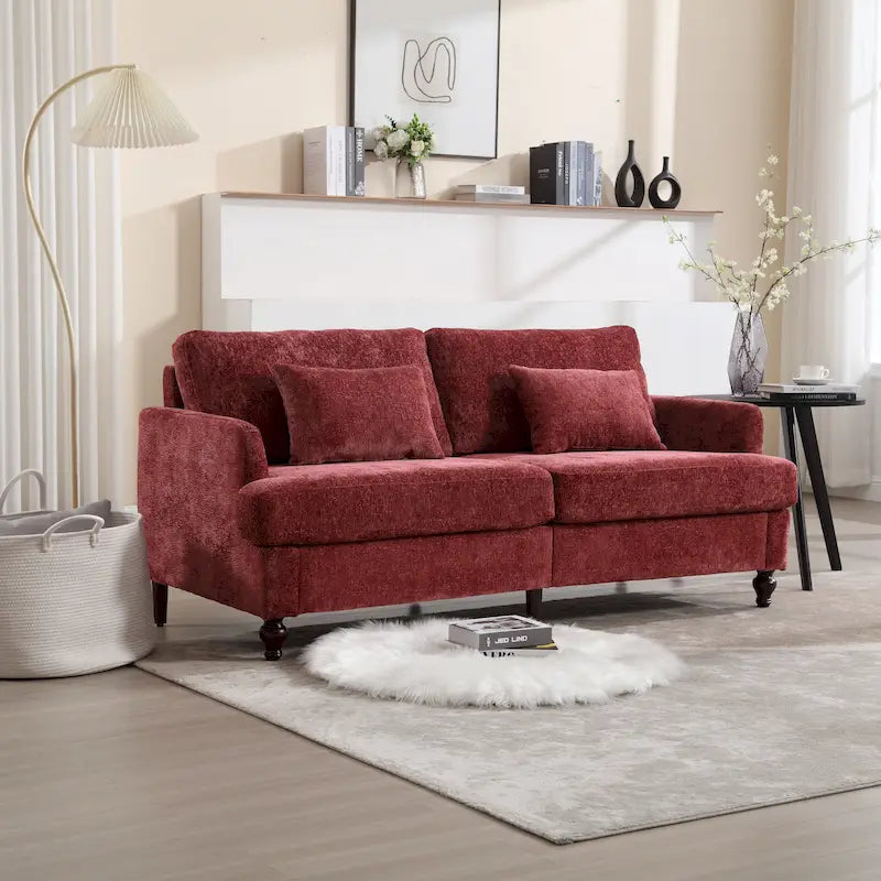 Red Chenille Loveseat, 2-Seater