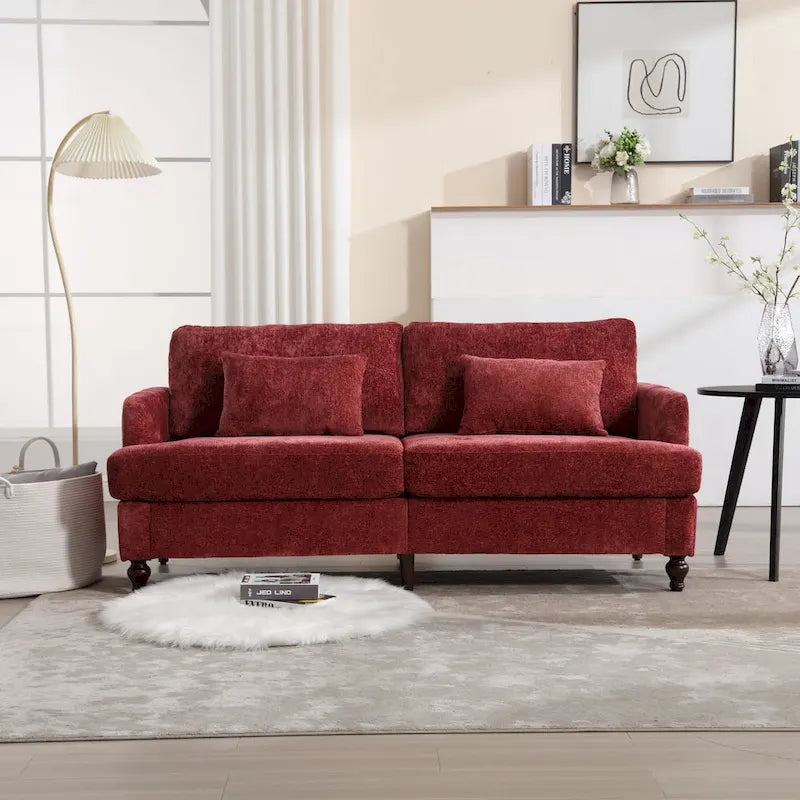 Red Chenille Loveseat, 2-Seater