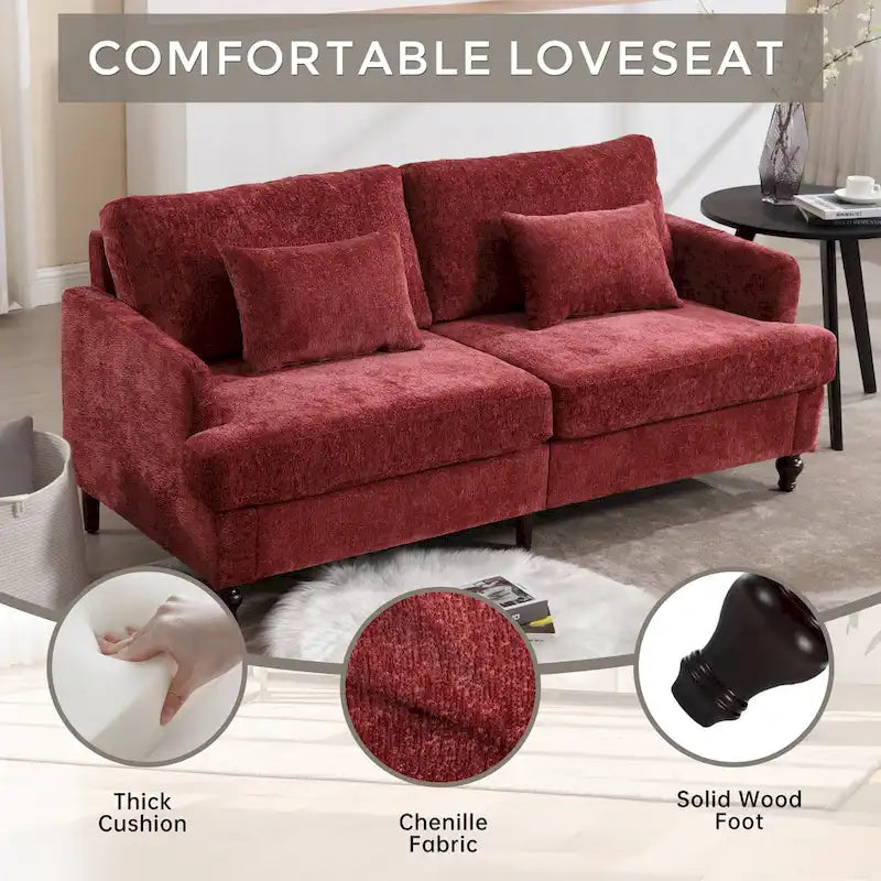 Red Chenille Loveseat, 2-Seater