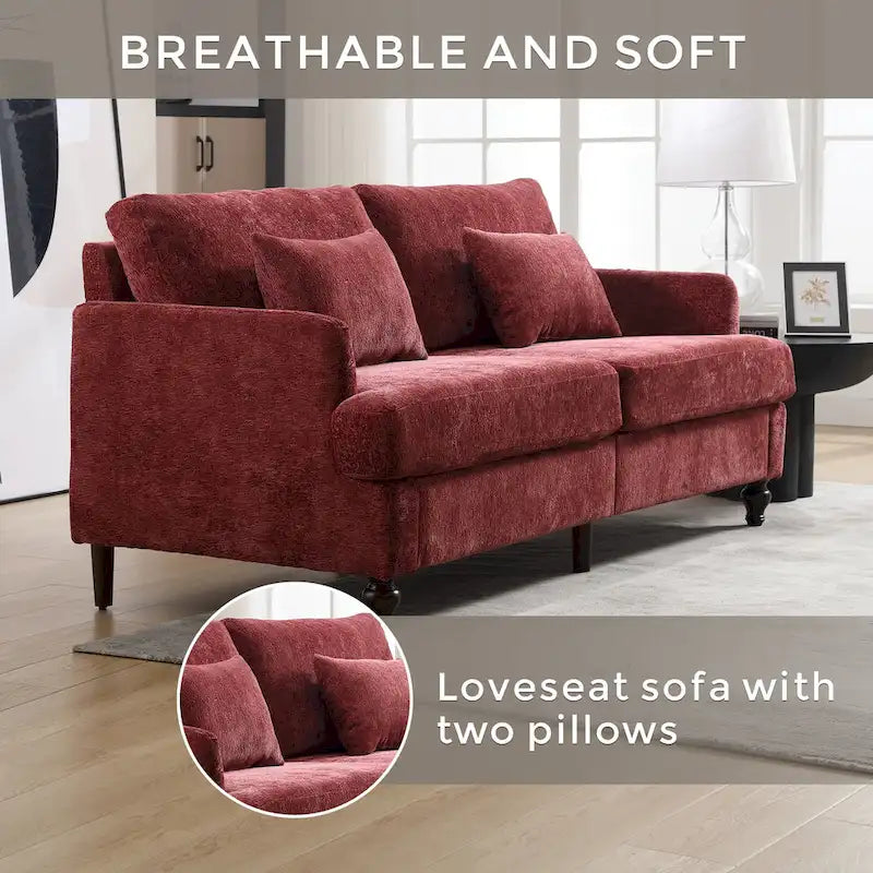 Red Chenille Loveseat, 2-Seater