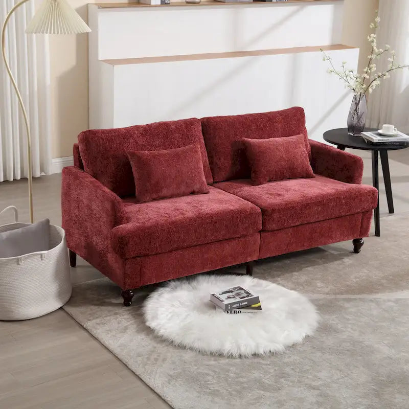 Red Chenille Loveseat, 2-Seater