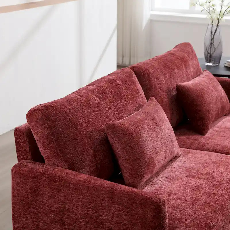 Red Chenille Loveseat, 2-Seater
