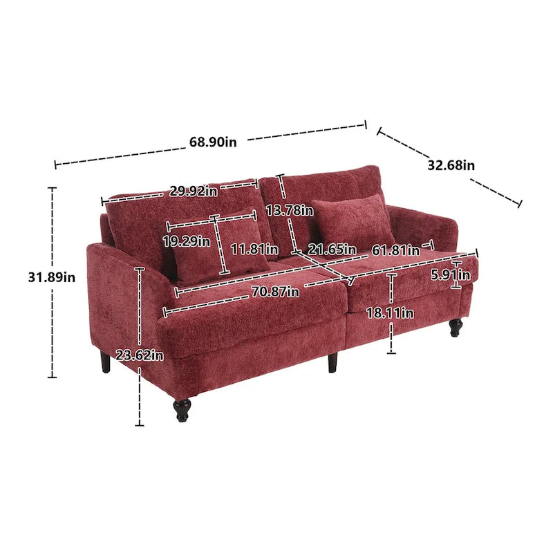 Red Chenille Loveseat, 2-Seater