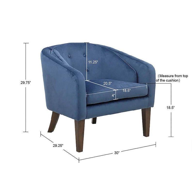 Blue Velvet Tufted Mid-Century Accent Chair, 1-Seat