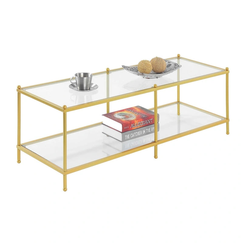 2-Tier Glass Coffee Table – Chrome or Gold Frame, Seats 2+