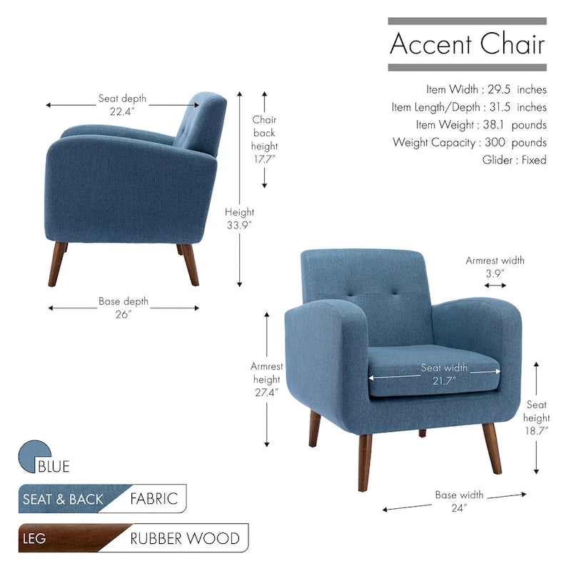 Fabric / PU Tufted Accent Chair, 1-Seat
