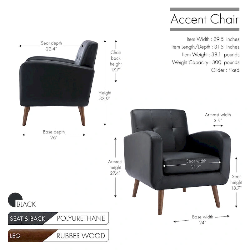 Fabric / PU Tufted Accent Chair, 1-Seat