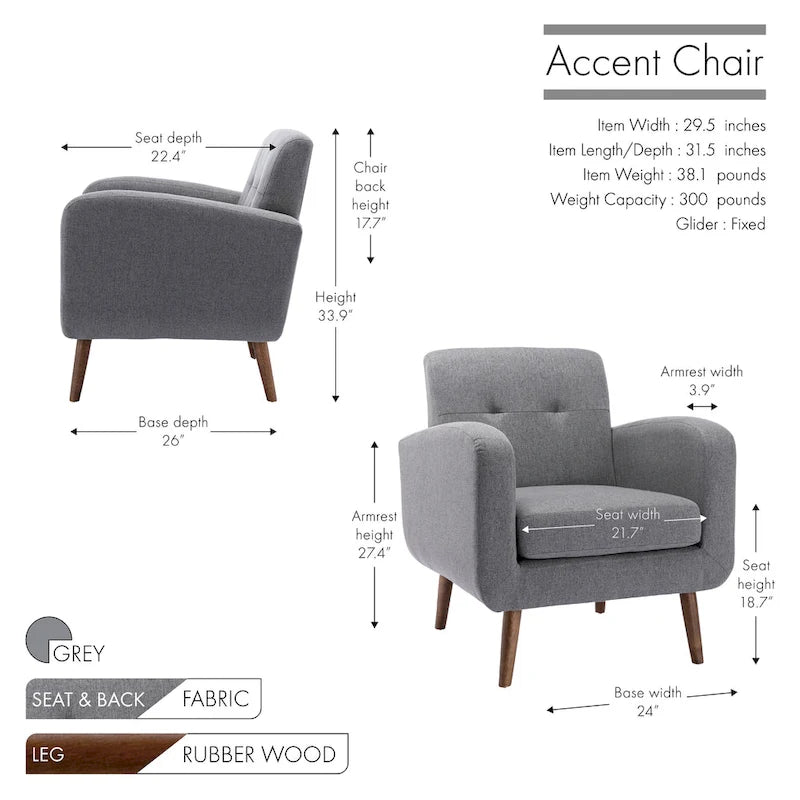 Fabric / PU Tufted Accent Chair, 1-Seat