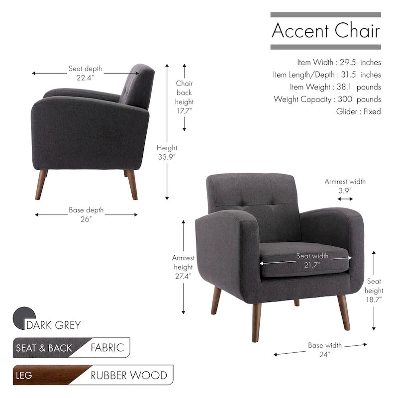 Fabric / PU Tufted Accent Chair, 1-Seat