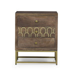 Walnut & Gold 3-Drawer Side Table