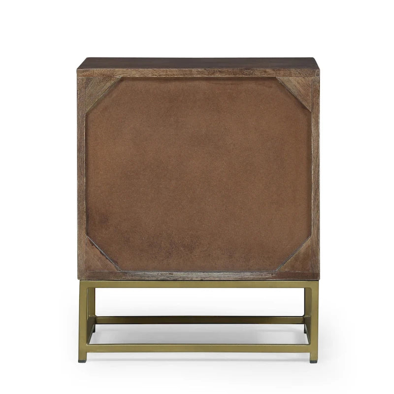 Walnut & Gold 3-Drawer Side Table
