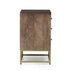 Walnut & Gold 3-Drawer Side Table