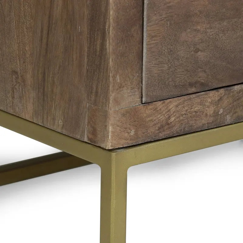 Walnut & Gold 3-Drawer Side Table