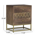 Walnut & Gold 3-Drawer Side Table