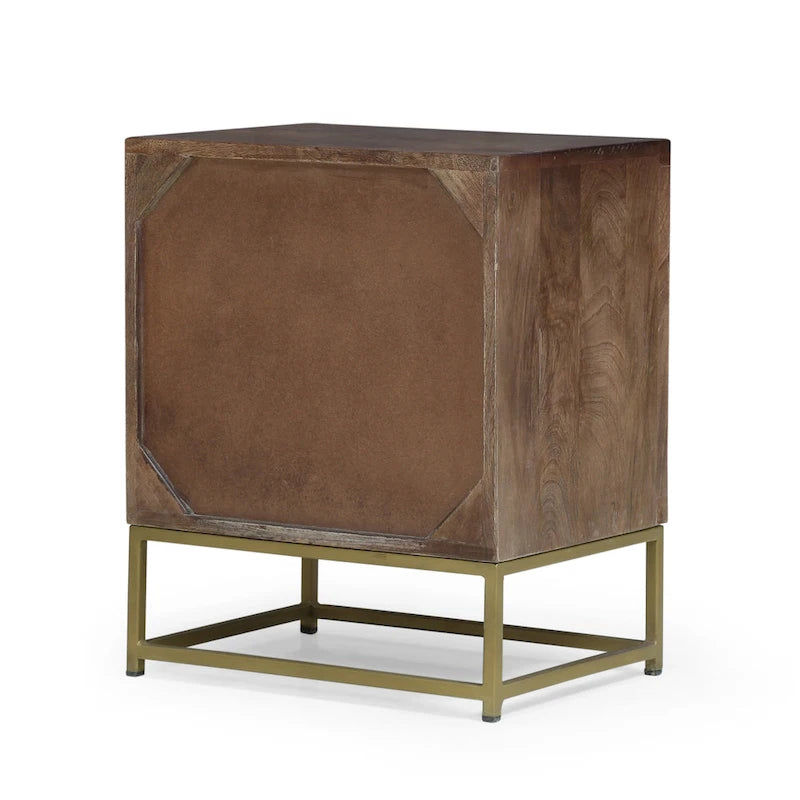 Walnut & Gold 3-Drawer Side Table