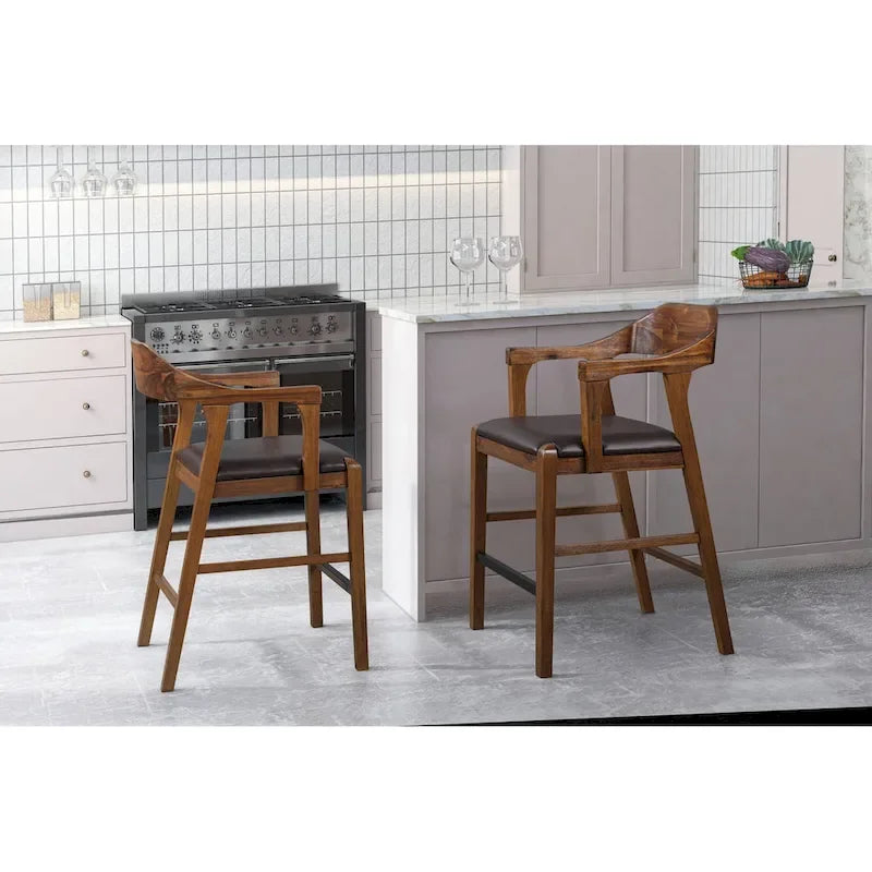 Brown Faux Leather Counter & Bar Height Stool, Single Seat