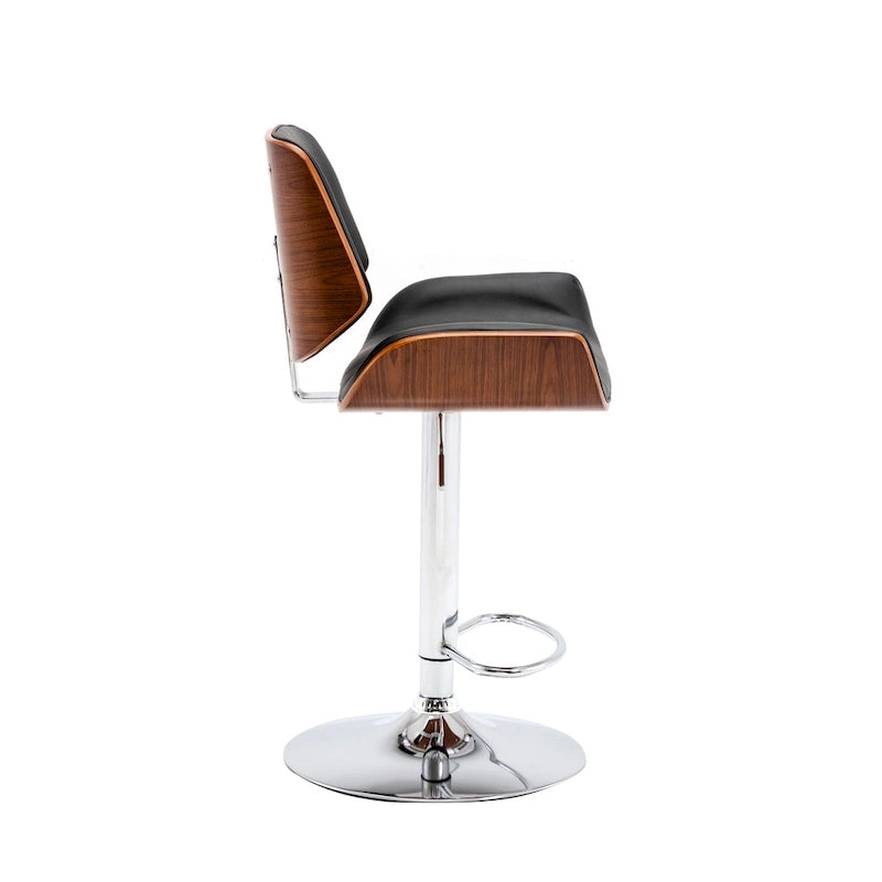 Height-Adjustable Bar Stool, PU Leather, Chrome Base, 1-Person (Black/White/Red/Brown)