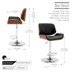 Height-Adjustable Bar Stool, PU Leather, Chrome Base, 1-Person (Black/White/Red/Brown)