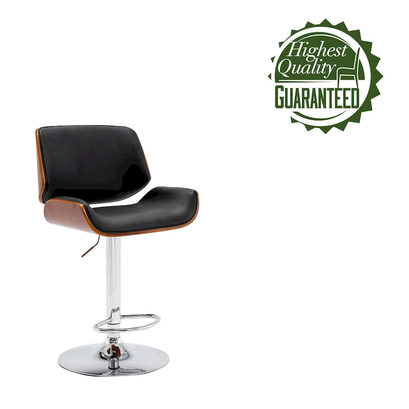 Height-Adjustable Bar Stool, PU Leather, Chrome Base, 1-Person (Black/White/Red/Brown)