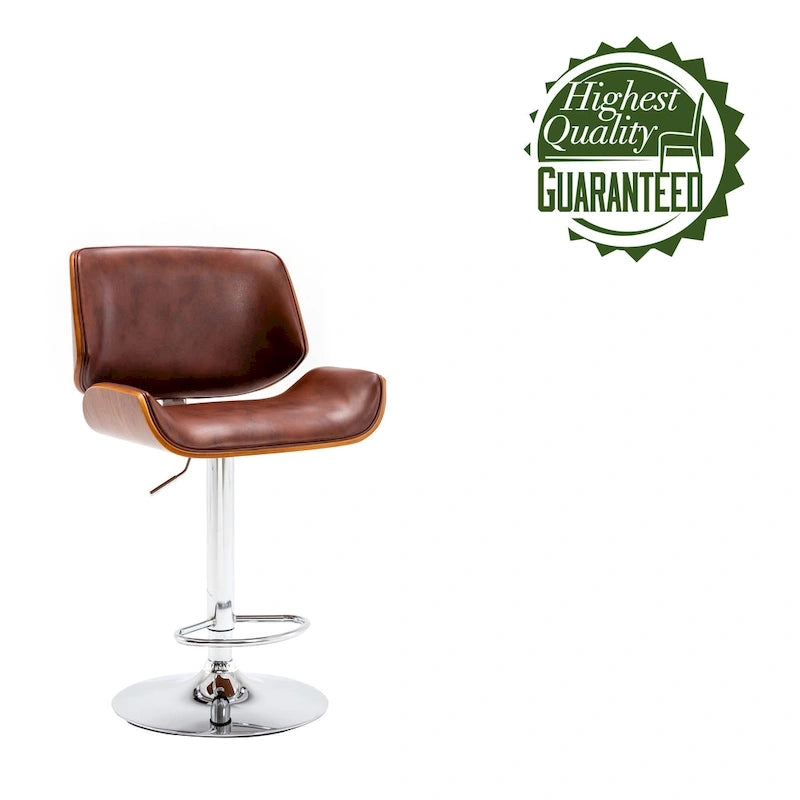 Height-Adjustable Bar Stool, PU Leather, Chrome Base, 1-Person (Black/White/Red/Brown)